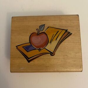 Apple and book rubber stamp